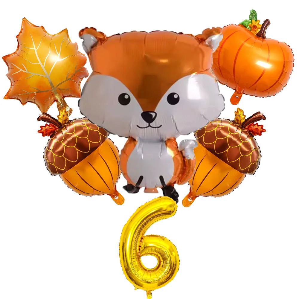 Thanksgiving Theme Forest Animals Kids Birthday Party Decoration Raccoon Fox Foil Balloon With 0-9 Number Ball Thanksgiving Gift