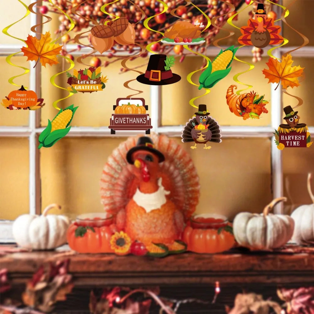 Cartoon Thanksgiving Spirals Hanging Flag Celebration Paper Turkey Spiral Ornaments Corn Turkey Pumpkin