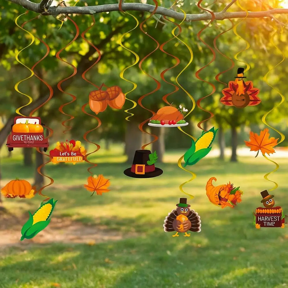 Cartoon Thanksgiving Spirals Hanging Flag Celebration Paper Turkey Spiral Ornaments Corn Turkey Pumpkin