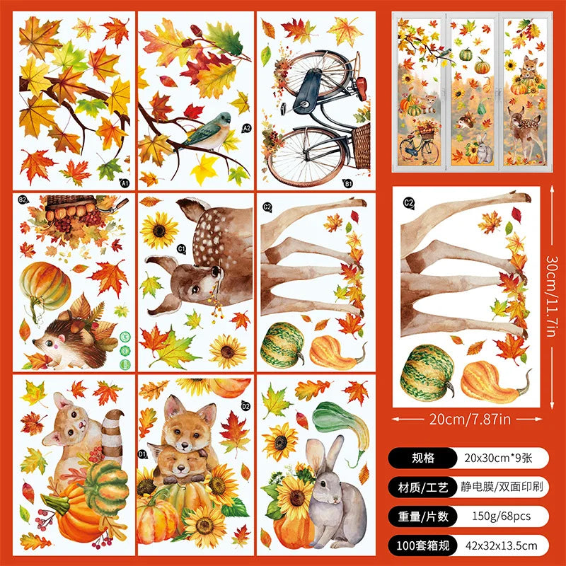 2026 Thanksgiving Autumn Fallen Leaves Simulation Window Wall Stickers Leaves Creative Electrostatic Home Decoration