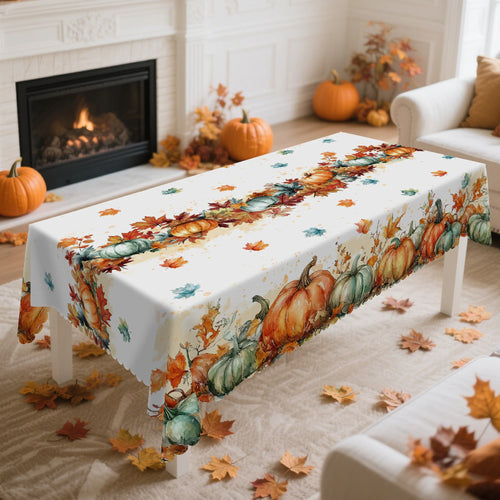 1 Piece of Autumn Thanksgiving Themed Tablecloth, Round/Rectangular Tablecloth with Pumpkin/Maple Leaf Pattern, Suitable for Autumn Holiday Parties, Family Gatherings, Gifts, Thanksgiving Table Decorations, Garden Courtyard T
