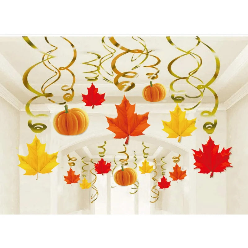 22Pcs Decor Pumpkin Maple Thanksgiving Pcs Fall Hanging Decorations Fall Ceiling Decoration Swirls Ceiling