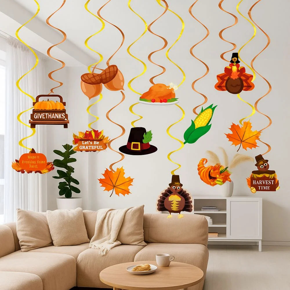 Cartoon Thanksgiving Spirals Hanging Flag Corn Turkey Pumpkin Celebration Turkey Spiral Ornaments Paper