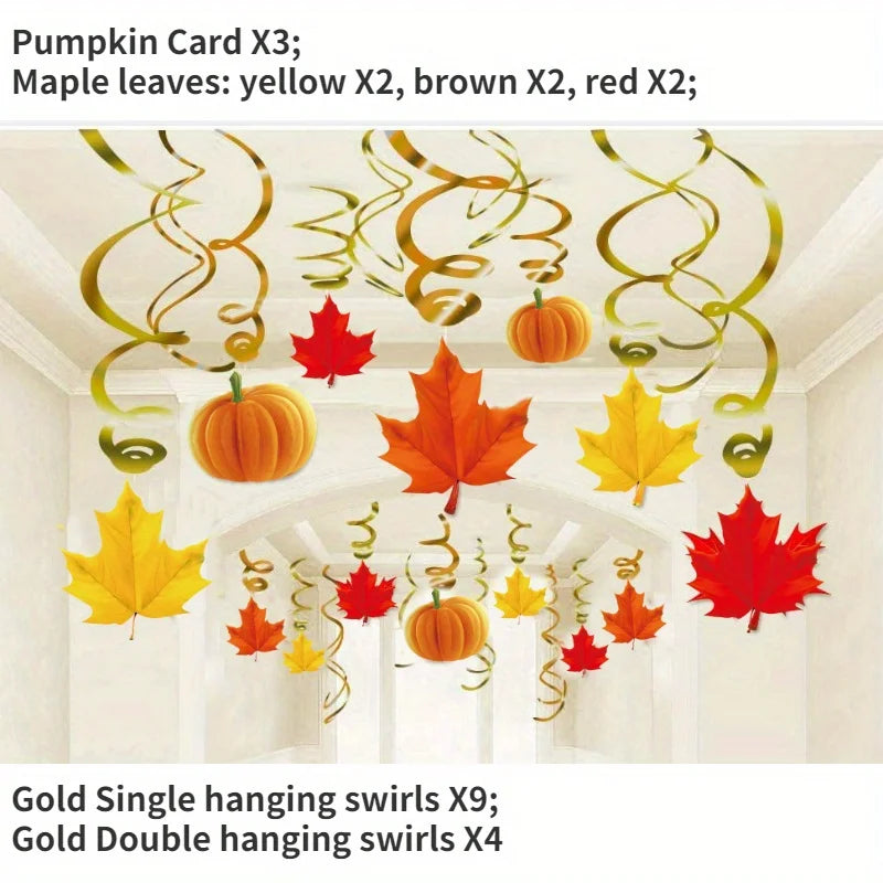 22Pcs Decor Pumpkin Maple Thanksgiving Pcs Fall Hanging Decorations Fall Ceiling Decoration Swirls Ceiling
