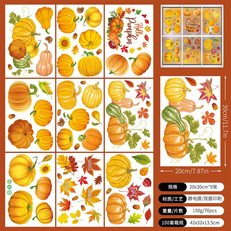 2026 Thanksgiving Autumn Fallen Leaves Simulation Window Wall Stickers Leaves Creative Electrostatic Home Decoration