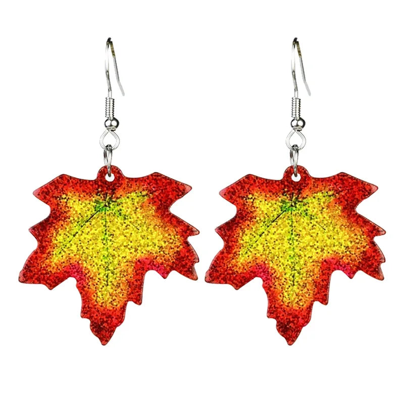 New Autumn Thanksgiving Earrings Turkey Pumpkin Pie Maple Leaf Coffee Sunflower Sparkling Acrylic Earrings Thanksgiving Gift