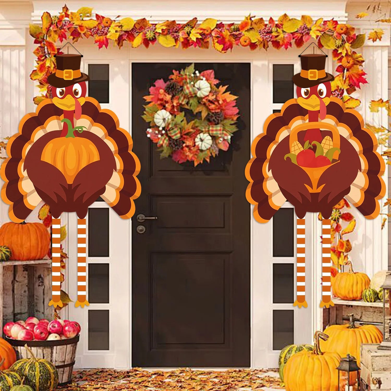 1Set Thanksgiving party turkey gate couplet Banner Decoration Pumpkin and corn harvest for Thanksgiving gift outdoor decoration