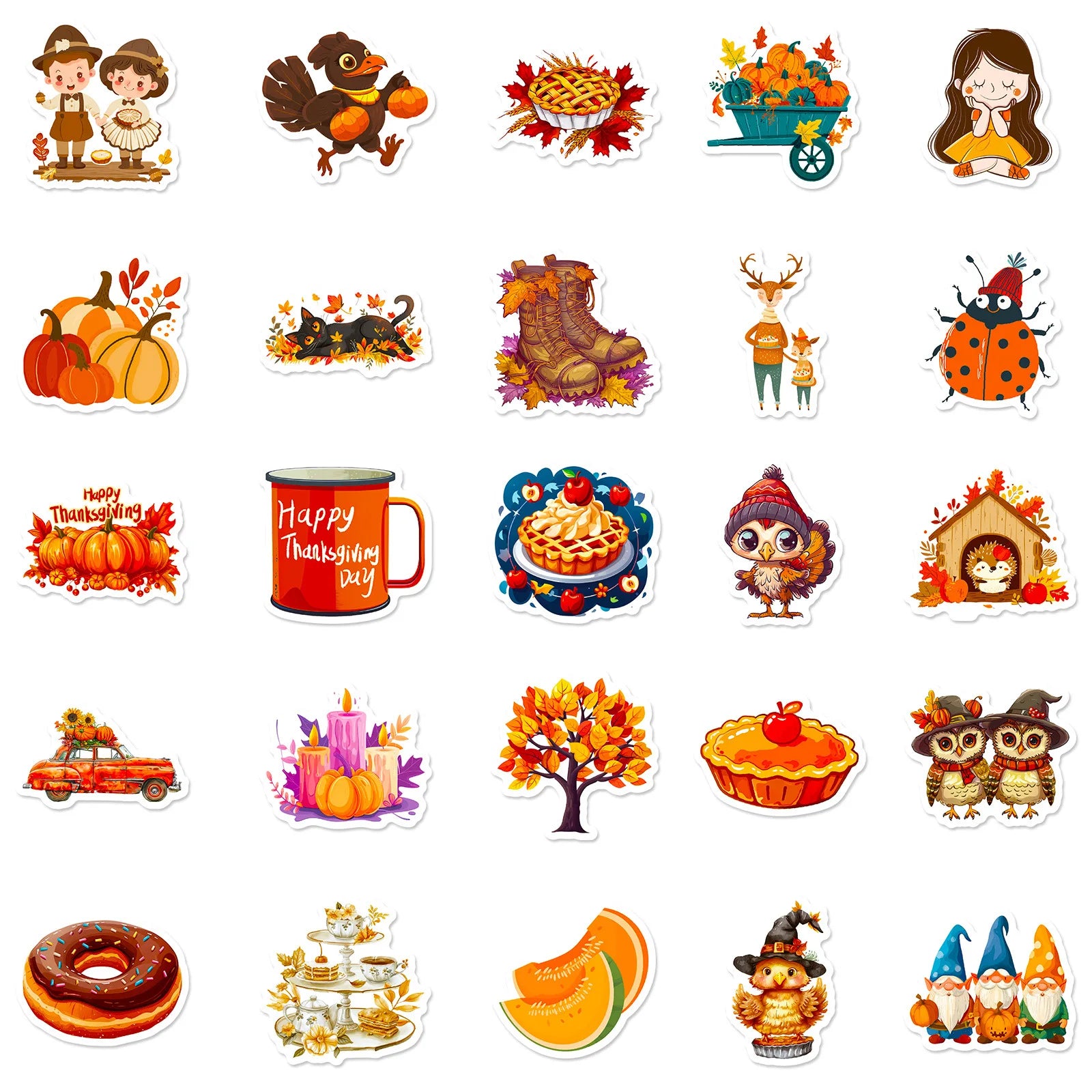 10/30/50PCS Thanksgiving Day Stickers Turkey Cartoon Graffiti Golden Good Harvest Decals Waterproof Decoration Diary Scrapbook
