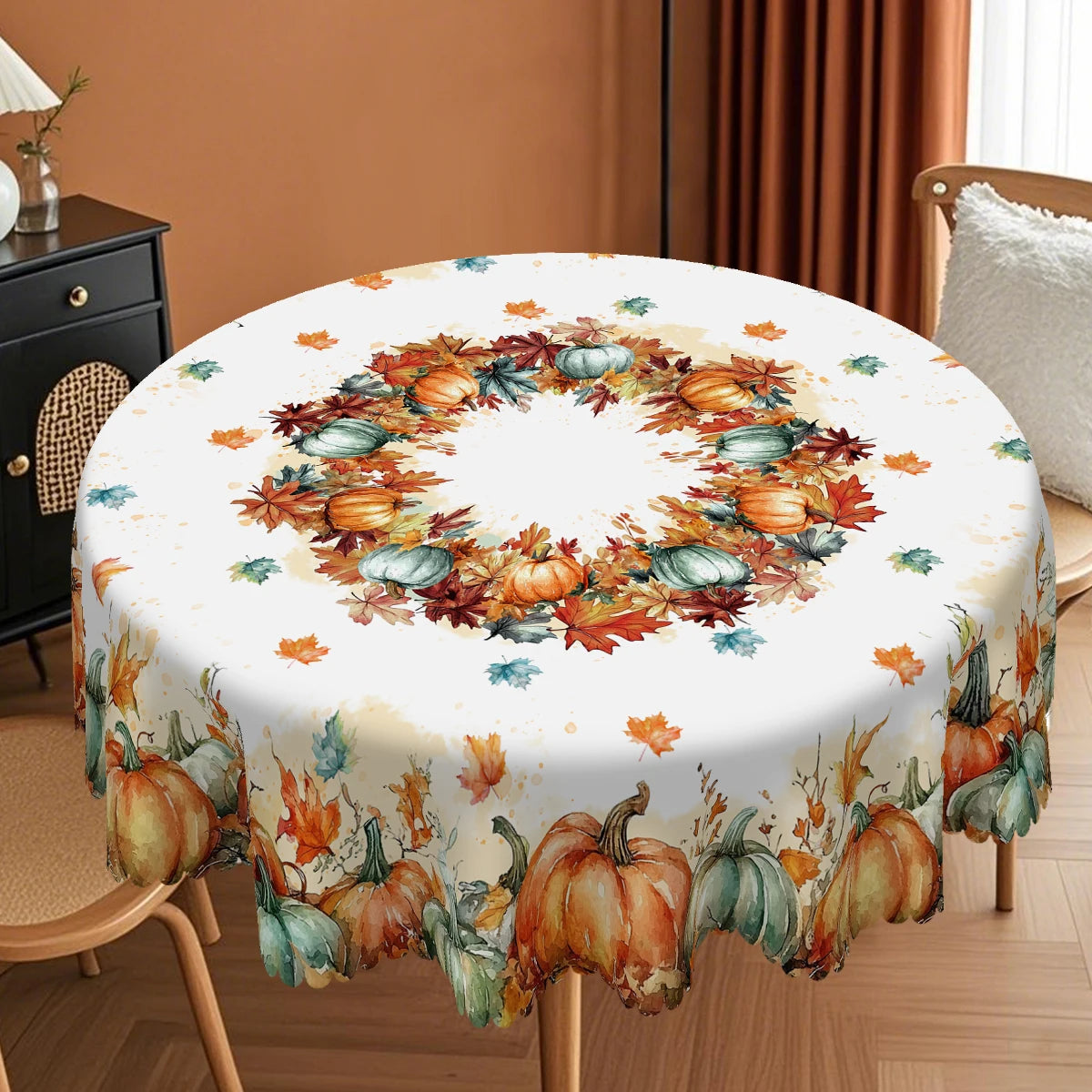1 Piece of Autumn Thanksgiving Themed Tablecloth, Round/Rectangular Tablecloth with Pumpkin/Maple Leaf Pattern, Suitable for Autumn Holiday Parties, Family Gatherings, Gifts, Thanksgiving Table Decorations, Garden Courtyard T