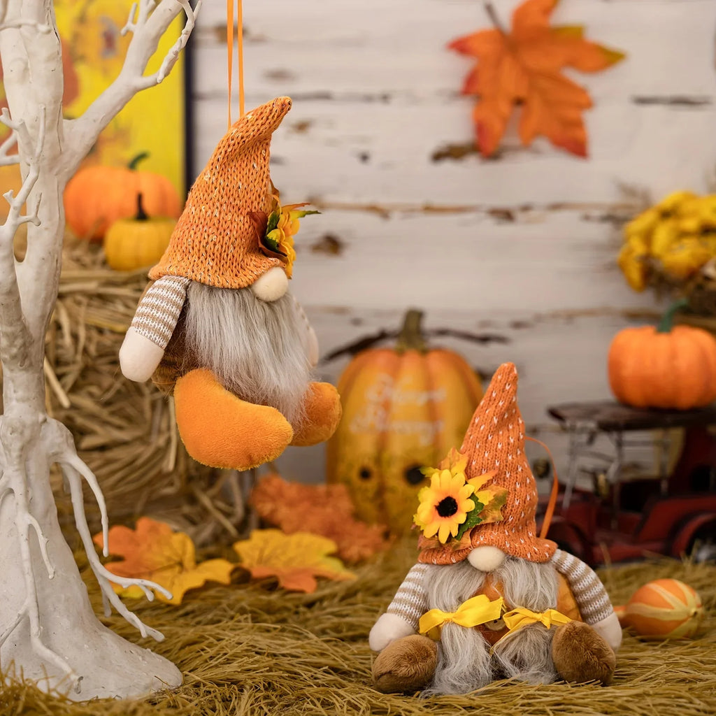 Thanksgiving Doll Harvest Maple Leaf Straw Hat Rudolf Dwarf Doll Pendants Thanksgiving Day Gifts for Child Thanksgiving Decorati