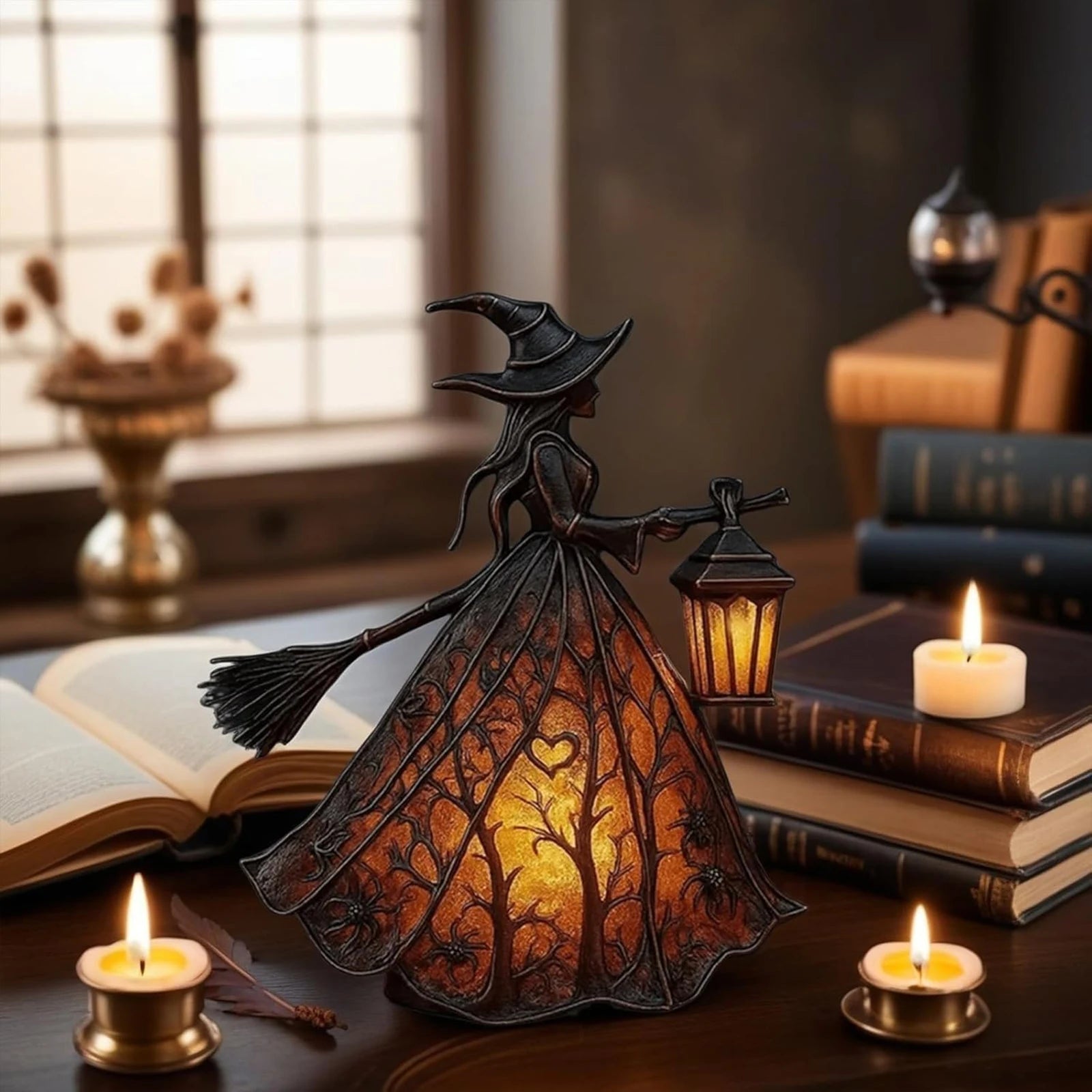 Halloween Witch Lamp  Stained Gothic Witch Hat Led Lamp  Spooky Decorative Unique Halloween Party Lighting Decorations Indoor
