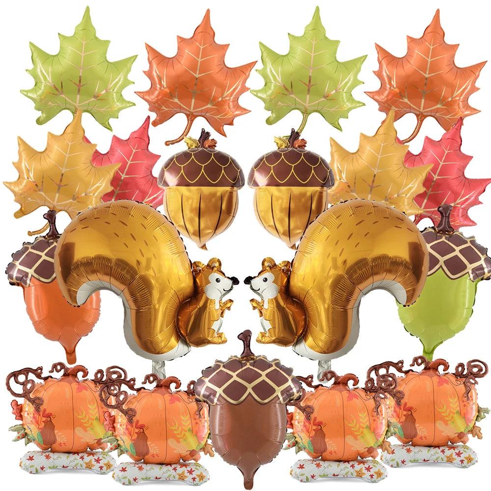 Thanksgiving  Fall Harvest Party Maple Leaf Pumpkin Squirrel Acorn Foil Balloon Kids Thanksgiving Party Decor Supplies Gifts