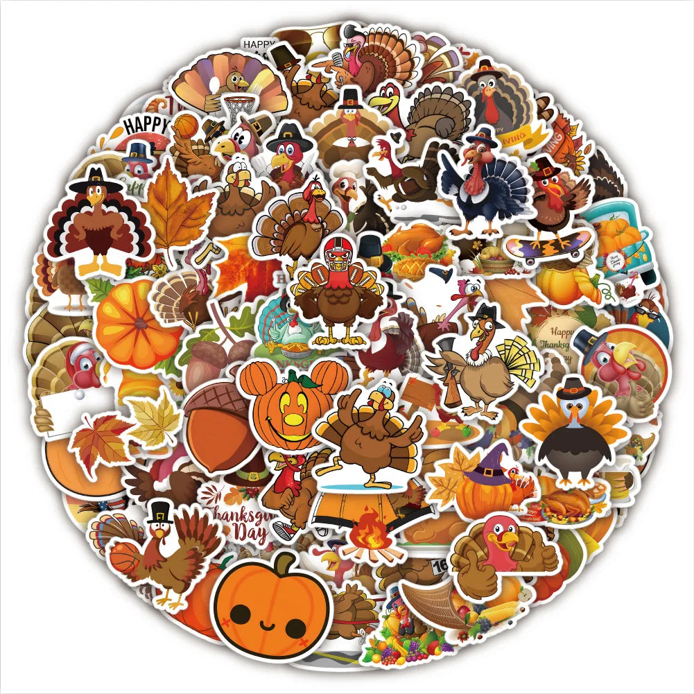 10/50/100PCS Thanksgiving Funny Turkey Creative Decorative Stickers Personalized DIY Refrigerator Scrapbook Diary Decals Toy