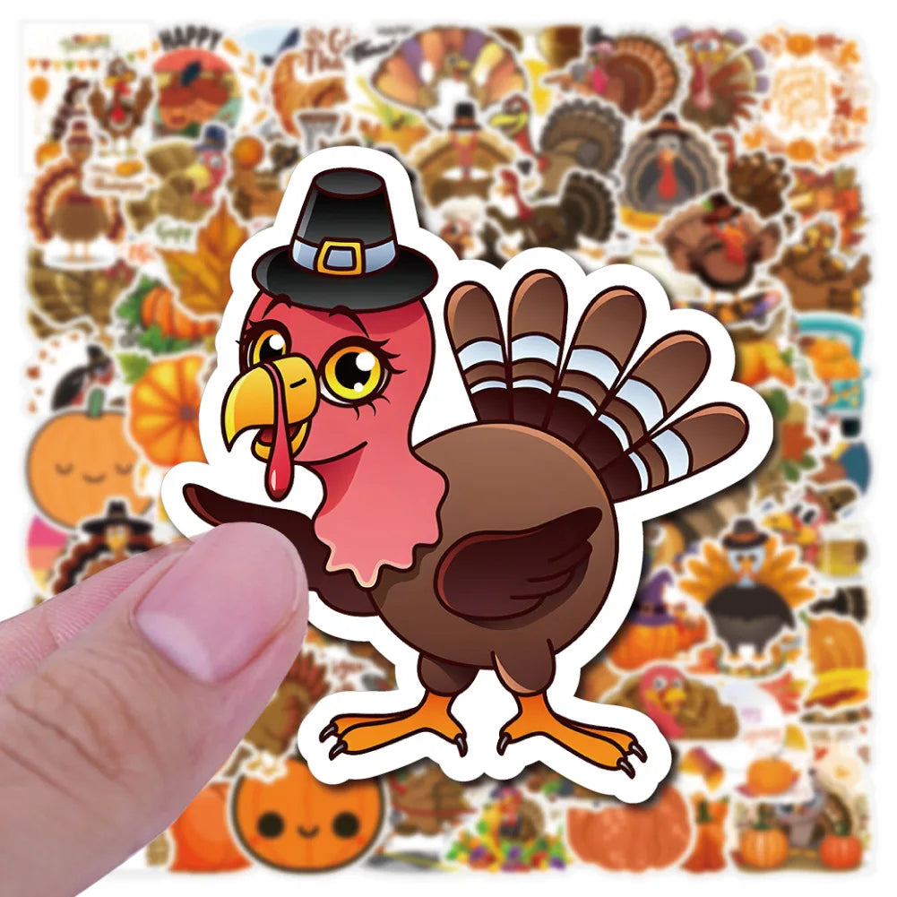 50/100PCS Thanksgiving Day Cartoon Stickers Turkey Pumpkin Graffiti Festive Decorations Luggage Laptop Guitar Bike Decals Toys
