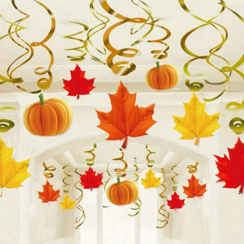 22Pcs Decor Pumpkin Maple Thanksgiving Pcs Fall Hanging Decorations Fall Ceiling Decoration Swirls Ceiling