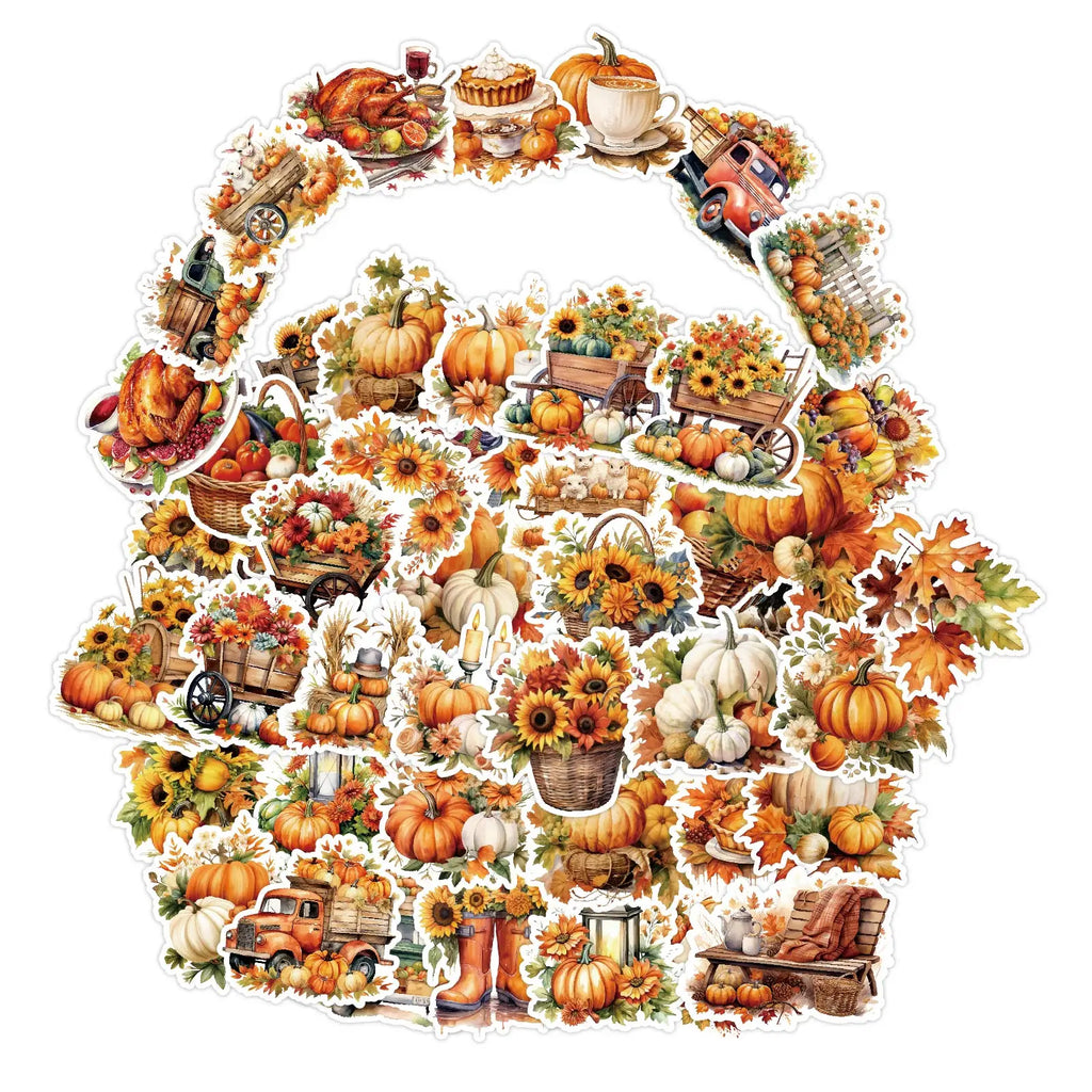 50PCS Thanksgiving Sticker Party Supplies Pumpkin Turkey Design Thanks Fall Harvest Sealing Labels Diary Laptop Phone Decoration