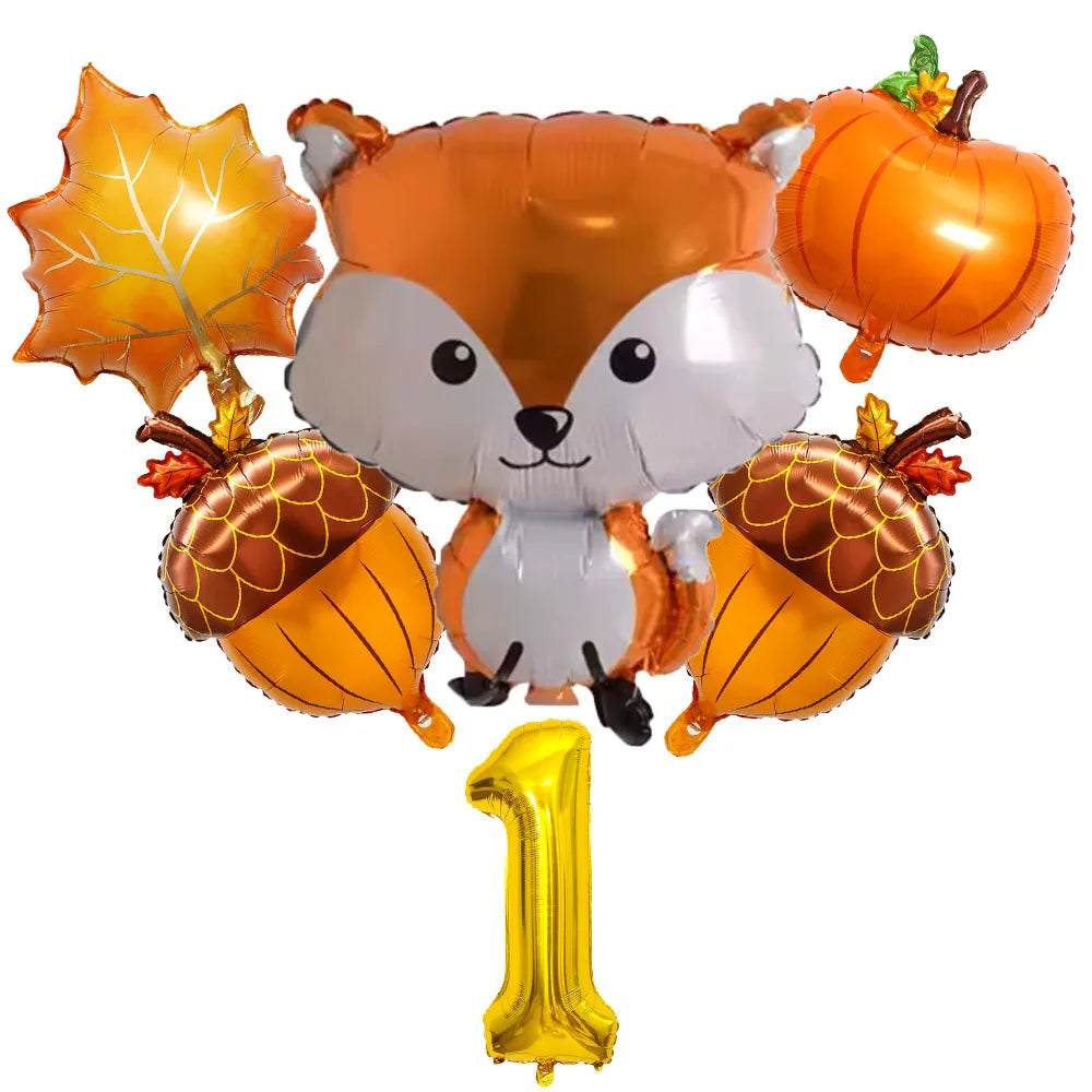 Thanksgiving Theme Forest Animals Kids Birthday Party Decoration Raccoon Fox Foil Balloon With 0-9 Number Ball Thanksgiving Gift