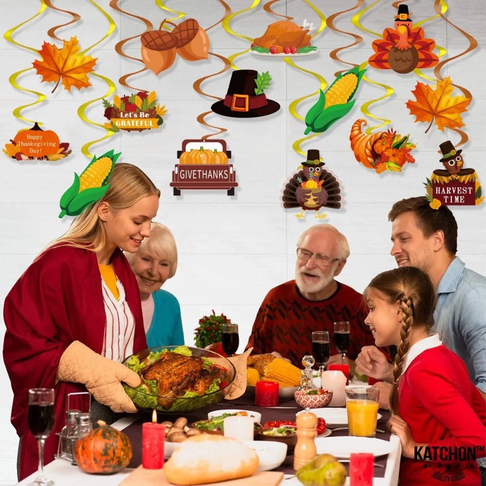 Cartoon Thanksgiving Spirals Hanging Flag Corn Turkey Pumpkin Paper Turkey Spiral Ornaments Celebration
