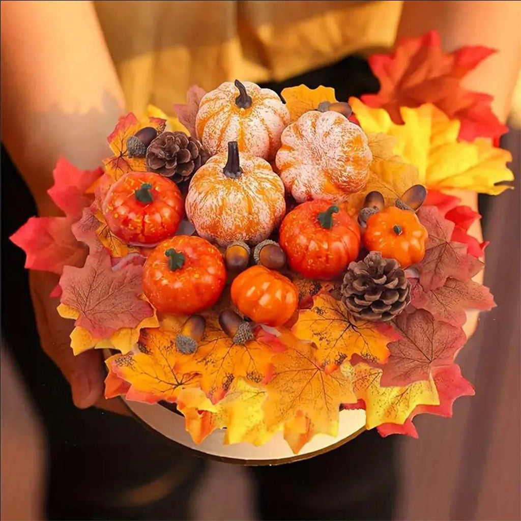 50/166pcs/Set Artificial Is Fake Thanksgiving Decorations With Gourds Home Thanksgiving Simulated Fake Pumpkin Decoration Set
