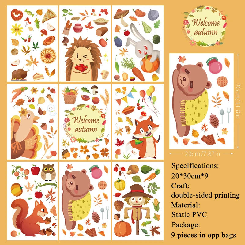Autumn Thanksgiving Theme Creative Home Decoration Stickers Window Glass Door Window Static Electricity Stickers