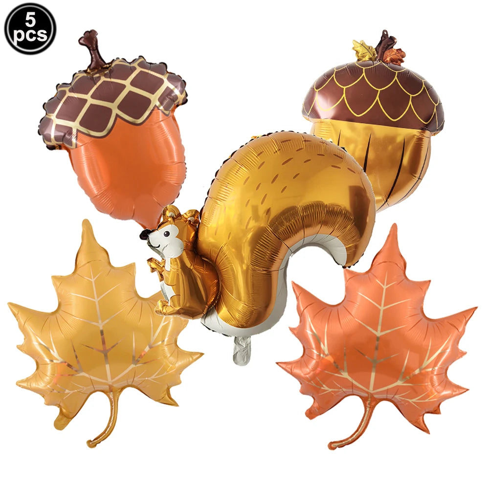 Thanksgiving  Fall Harvest Party Maple Leaf Pumpkin Squirrel Acorn Foil Balloon Kids Thanksgiving Party Decor Supplies Gifts