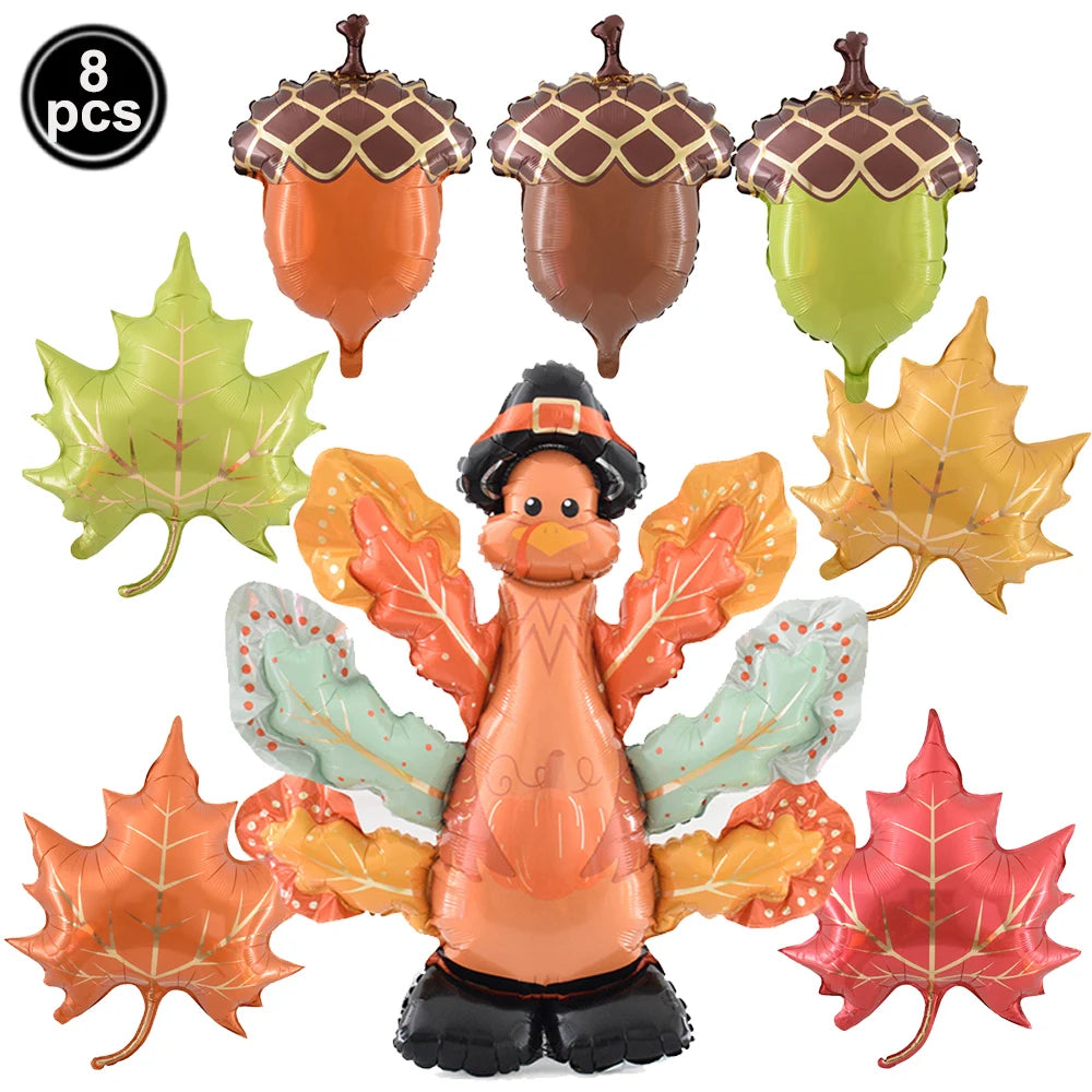 Thanksgiving  Fall Harvest Party Maple Leaf Pumpkin Squirrel Acorn Foil Balloon Kids Thanksgiving Party Decor Supplies Gifts