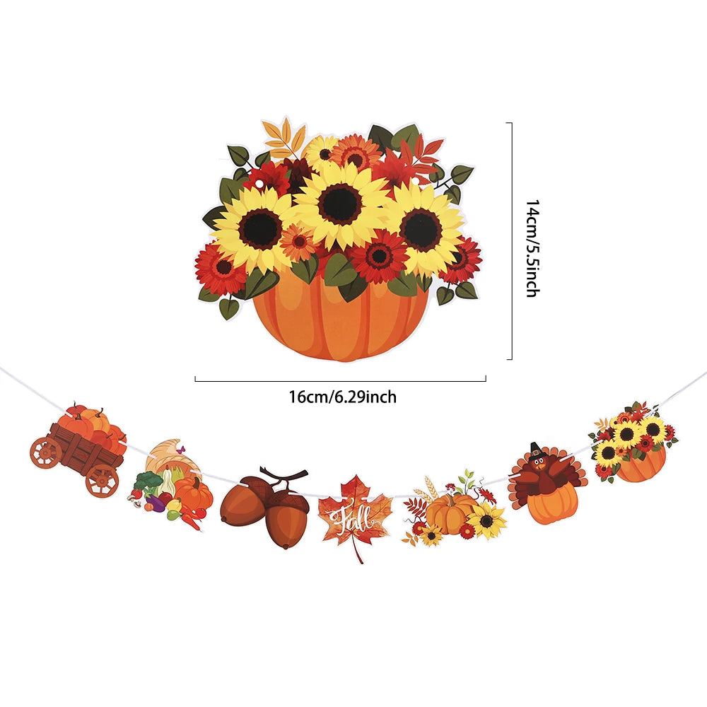 Happy Fall Banner Thanksgiving Party Decor Pumpkin Flag Maple Leaf Farm Spiral Hanging Ornaments Autumn Harvest Party Supplies