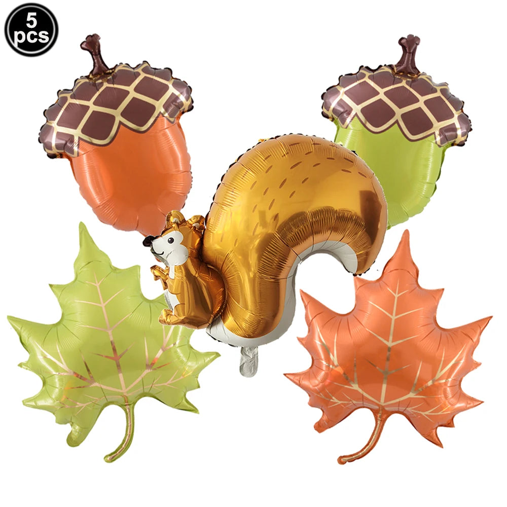 Thanksgiving  Fall Harvest Party Maple Leaf Pumpkin Squirrel Acorn Foil Balloon Kids Thanksgiving Party Decor Supplies Gifts