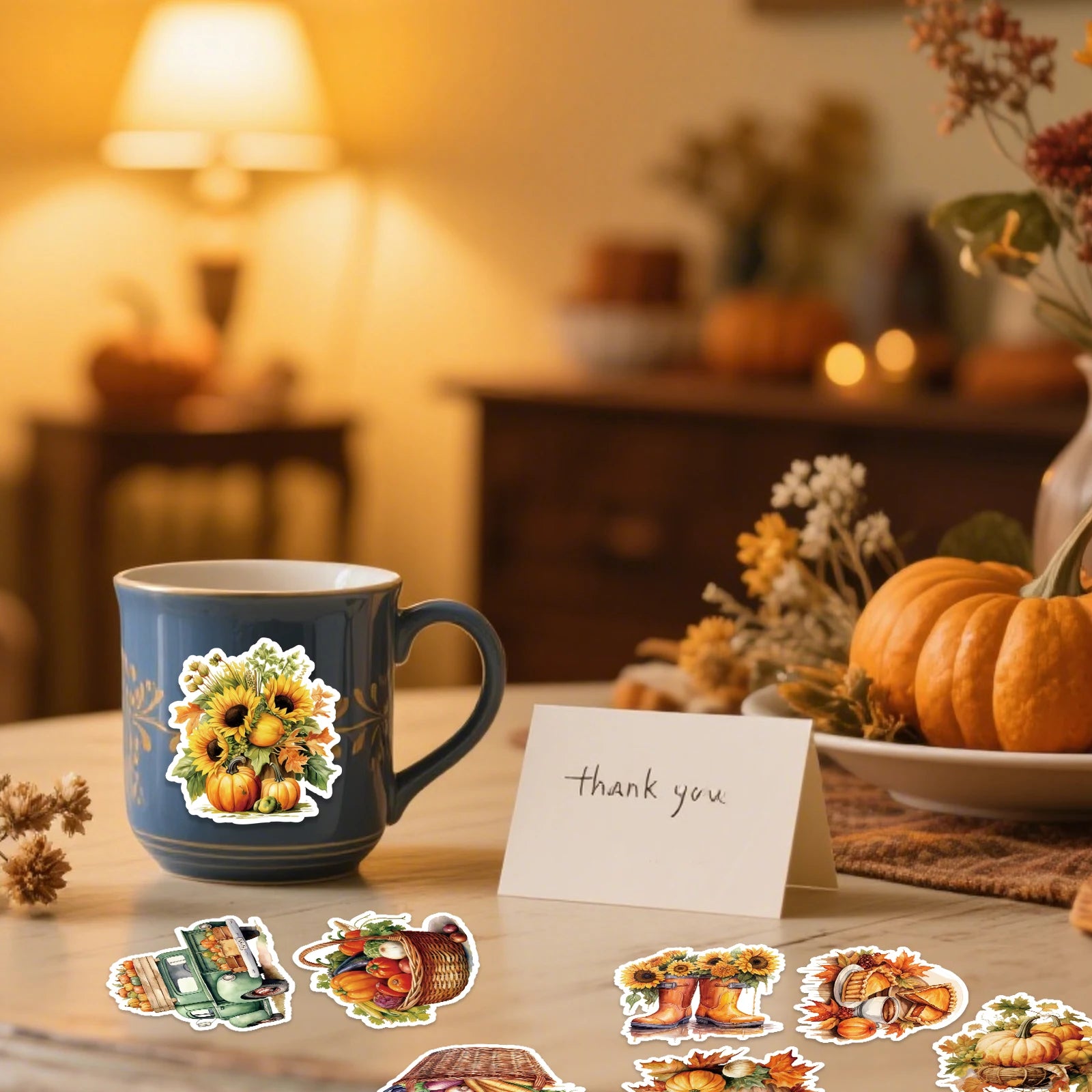 50PCS Thanksgiving Sticker Party Supplies Pumpkin Turkey Design Thanks Fall Harvest Sealing Labels Diary Laptop Phone Decoration