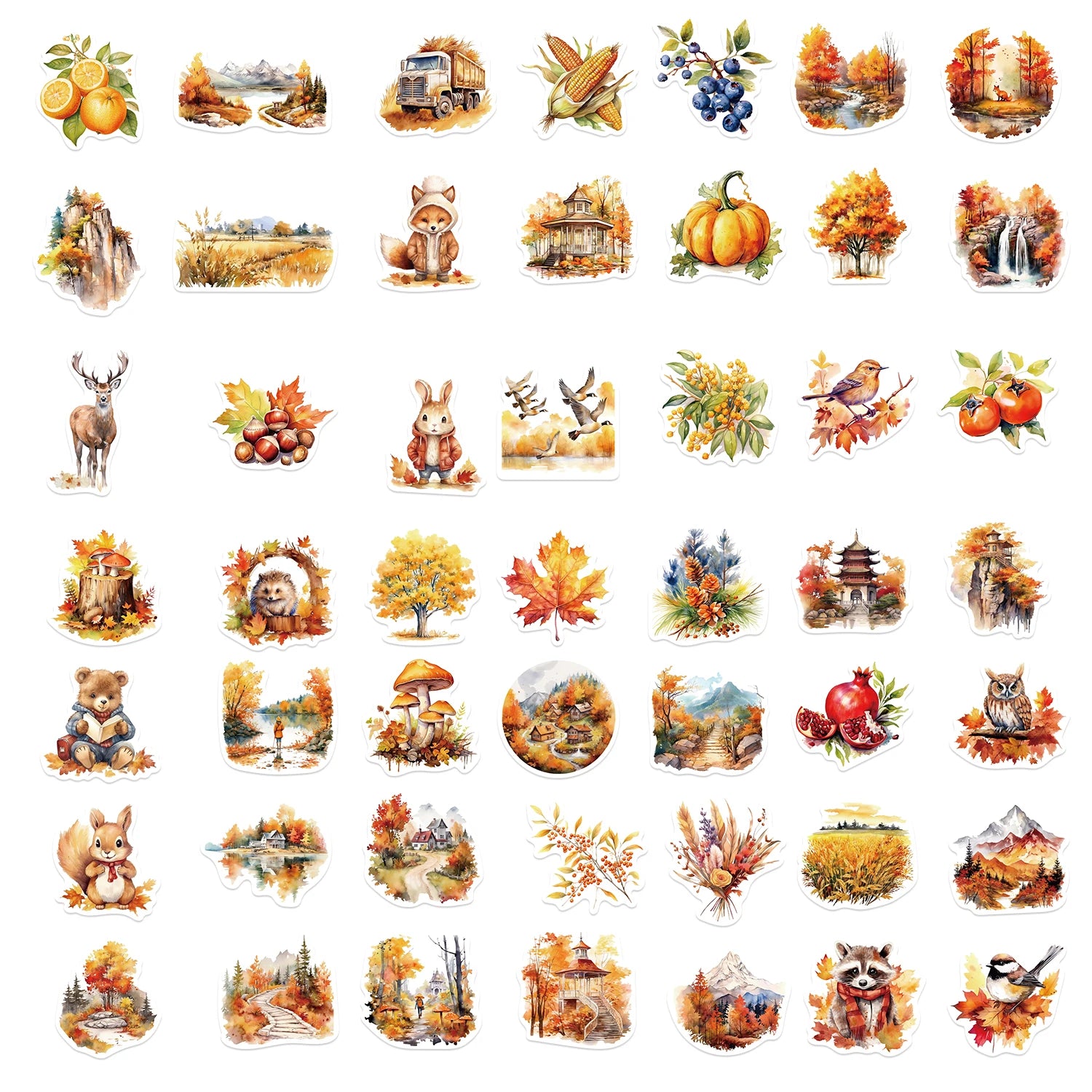 50pcs Thanksgiving Stickers Fall Stickers for Holiday Decoration, DIY Crafts, Art Journal, Laptop Gift Decoration