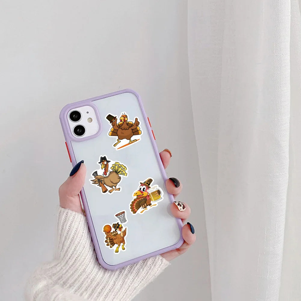 50/100PCS Thanksgiving Day Cartoon Stickers Turkey Pumpkin Graffiti Festive Decorations Luggage Laptop Guitar Bike Decals Toys