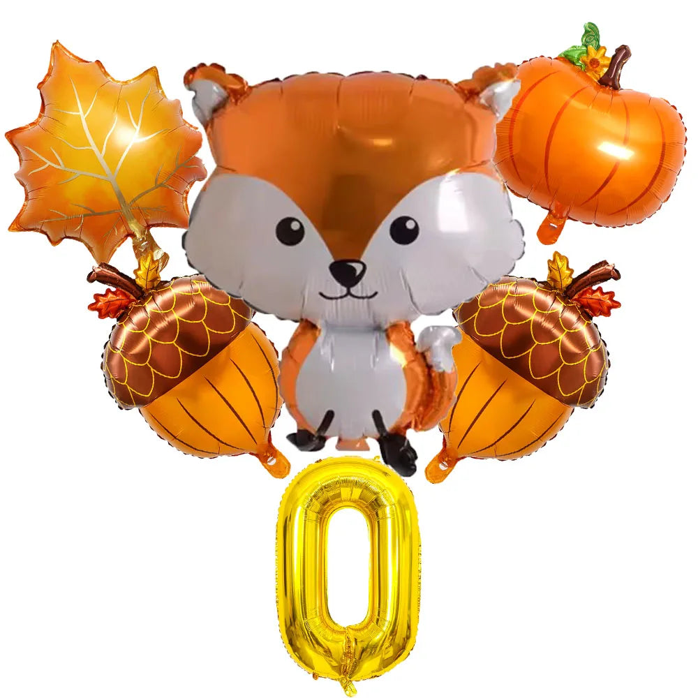 Thanksgiving Theme Forest Animals Kids Birthday Party Decoration Raccoon Fox Foil Balloon With 0-9 Number Ball Thanksgiving Gift