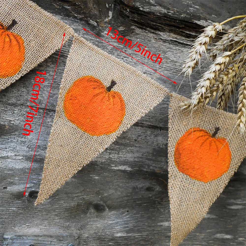 Thanksgiving Banner Fall Rustic Burlap Banner Halloween Party Home Decoration Pumpkin Bunting Backdrop Autumn Decor Supplies