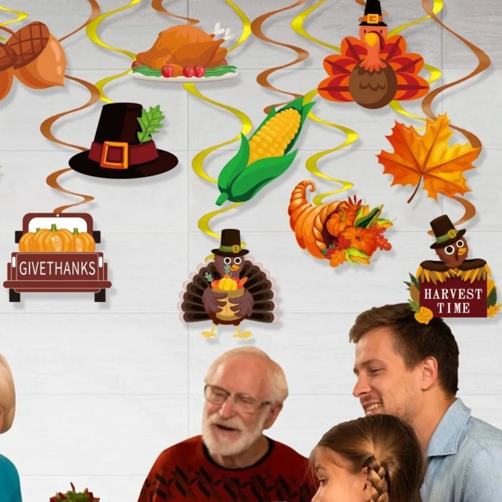 Cartoon Thanksgiving Spirals Hanging Flag Corn Turkey Pumpkin Celebration Turkey Spiral Ornaments Paper