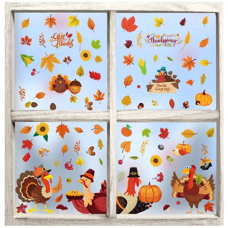 2026 Thanksgiving Autumn Fallen Leaves Simulation Window Wall Stickers Leaves Creative Electrostatic Home Decoration